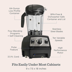 Vitamix Propel Series 750 Professional-Grade Blender with Four Blending Programs for Smoothies, Soups and More, Self-Cleaning, Stainless-Steel Blades, 64 Oz Container, Black