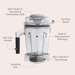 Vitamix 48-Ounce Aer Disc Blender Container with SELF-DETECT, BPA-Free, Dishwasher-Safe Container, and Tamper, Compatible with All Full-Size Vitamix Blenders